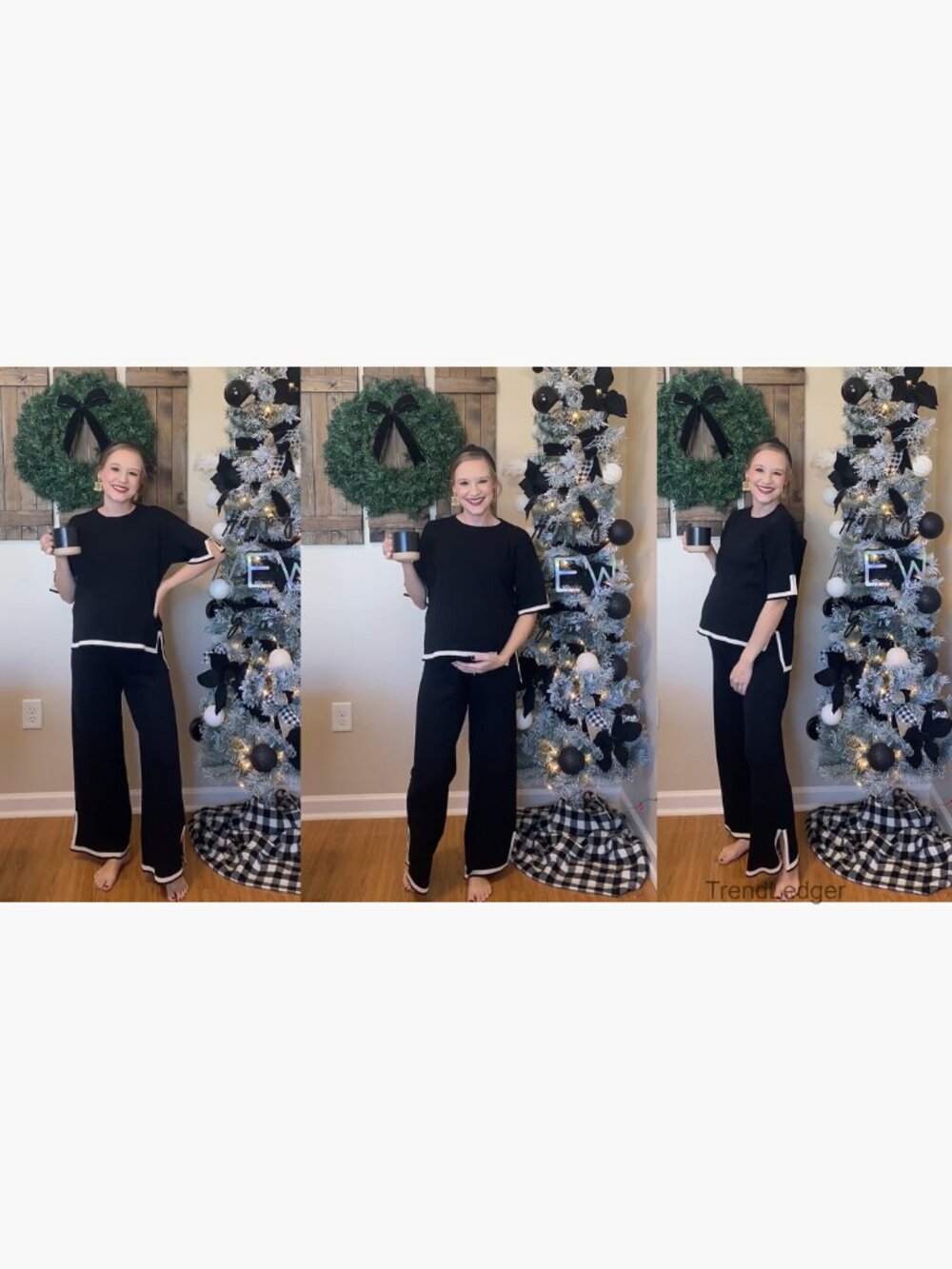 Plus Size 2 Piece Lounge Set Short Sleeve Wide Leg Pants Travel Outfits - Picture 6 of 7
